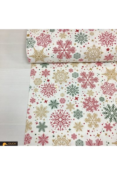 Renk Tekstil Gold Kırmızı Yeşil Kar Kristalleri Yılbaşı Yeni Yıl Duck Keten Kumaş
