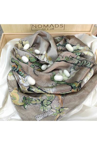Nomads Felt 100% Silk Beige Rectangular Scarf Van Gogh Almond Tree