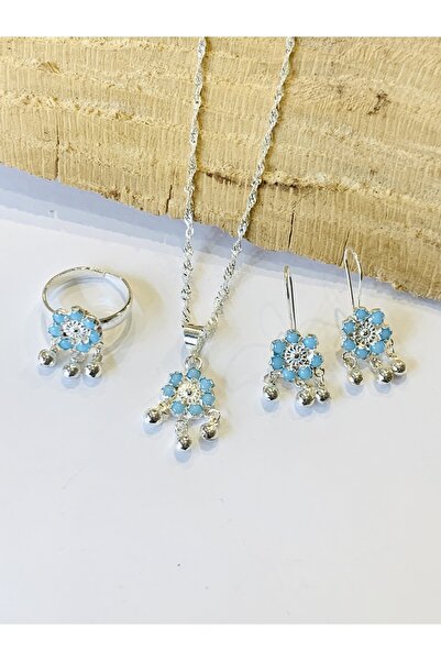 salkersilver Mardin Telkari Firüze Taşlı Beyaz Gümüş Set Takımı