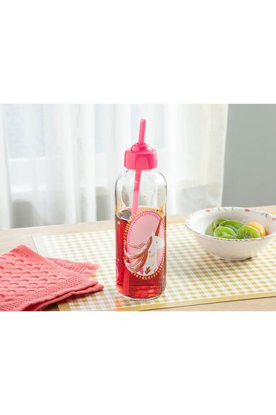 English Home Unicorn Cam Çocuk Pipetli Şişe 450 ml Pembe