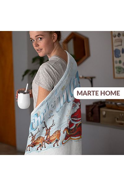 Marte Home New Year & Christmas Patterned Double Sided Printed 100x170 Cm Polar TV Blanket