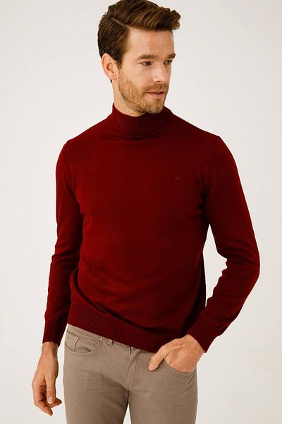 İgs Men's Claret Red Standard Half Fisherman Knitwear