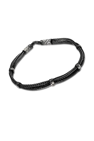 Aykat Kazaziye Bileklik Oksitli Gümüş El Yapımı Unisex Bileklik Blk 286