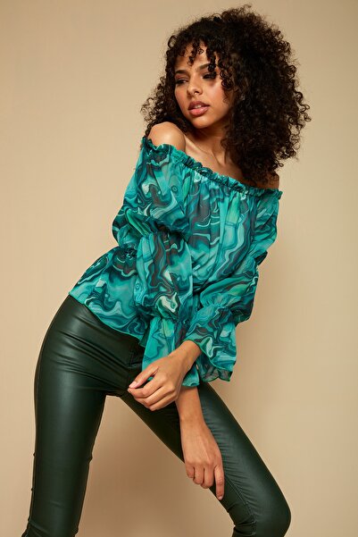 Select Moda Women's Green Leather Look Skinny Trousers