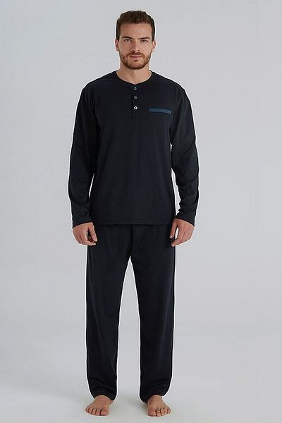Eros Men's Pajama Set - Plus Size, Cotton, Button and Pocket, Long Sleeve