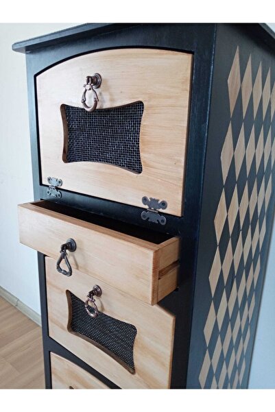 ASLI El Boyaması Çekmeceli Kapaklı Dekoratif Ahşap Dolap 105x37x37 cm