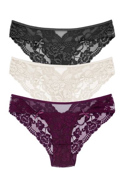 Zena 3-х частинні жіночі трусики з мереживною передньою частиною та тюлевими деталями