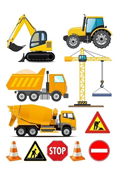 hediyehobihersey Iş Makinaları Temalı Resimli Pasta Için Yenilebilir Şeker Ka...