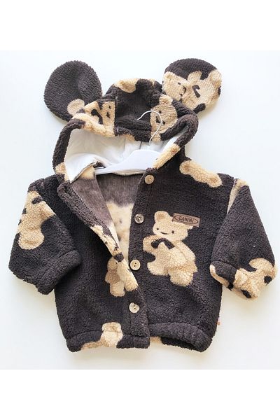 Canini Bear Patterned Plush Coat with Headphones and Teddy Bear