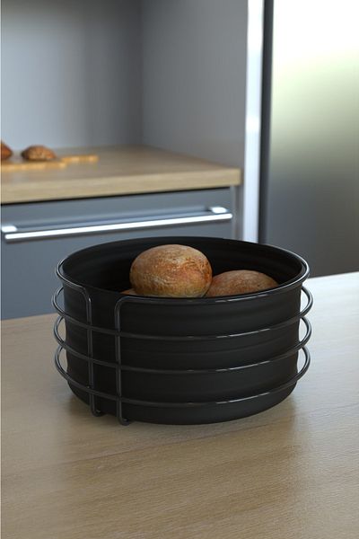 KARTEYA 1st Quality Stainless Black Round Bread Rack Bread Basket Multi-Purpose Basket Black Fabric