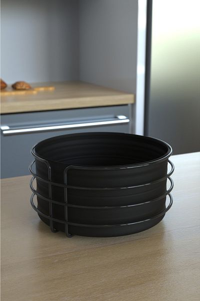 KARTEYA 1st Quality Stainless Black Round Bread Rack Bread Basket Multi-Purpose Basket Black Fabric