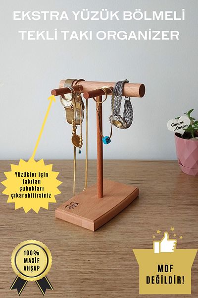 K&G foot rest Jewelry Organizer Wooden Jewelry Hanger Jewelry Stand Ring Necklace Hanger