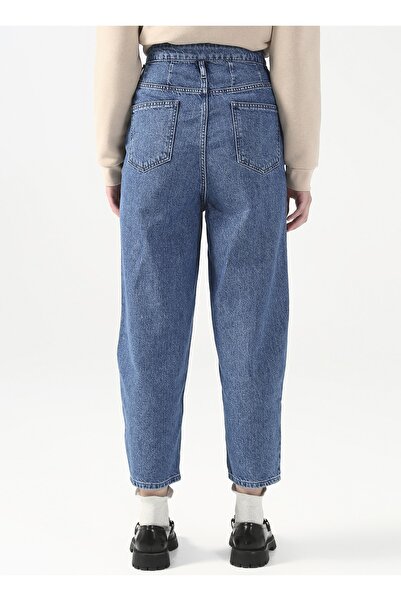 LİMON COMPANY Lemon High Waist Straight Leg Wide Fit Indigo Women Denim Pants Edmansa