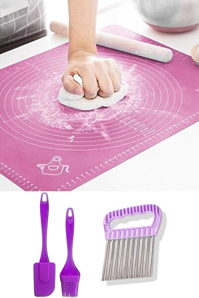 Trouvaille Silikon Hamur Açma Matı, Spatula&fırça, Şekilli Patates Bıçağı Hazırlık Seti