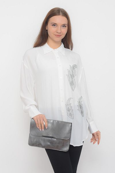 TUSSE Elegant Stone Embroidered Feather Pattern Classic Large Size Shirt