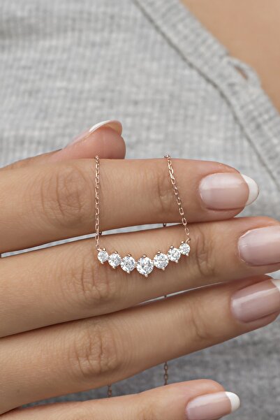 Nereze 925 Ayar Gümüş Rose Sıralı Zirkon Taşlı Tasarım Kolye