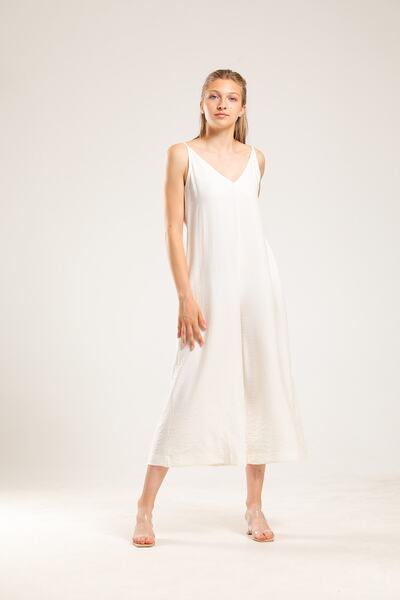 Too MOOD Ekru Askılı Salaş Geniş Kesim Tulum