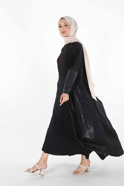 Plistre 1159_μεγάλο μέγεθος Hijab Ferace με δερμάτινη γαρνιτούρα