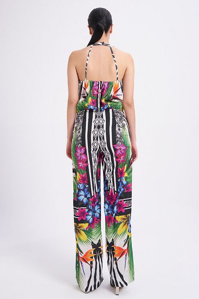 Balizza Blz-neck Strap Floral Patterned Jumpsuit