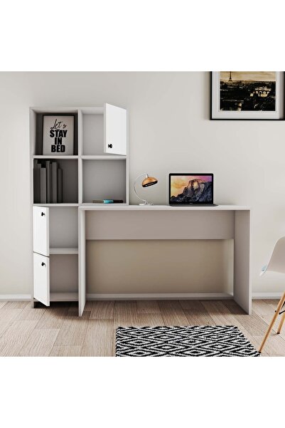 Mezza 1990 Silence Kitaplıklı Çalışma Masası Takımı Beyaz