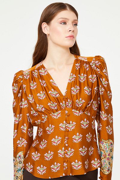 adL Long Sleeve V-Neck Buttoned Blouse