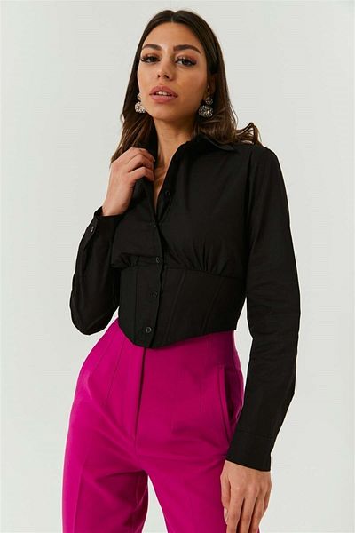 alenmoda Corset negru de damă cu talie elastică