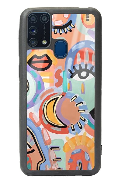 Spoyi Samsung M-31 Suluboya Retro Göz Tasarımlı Glossy Telefon Kılıfı