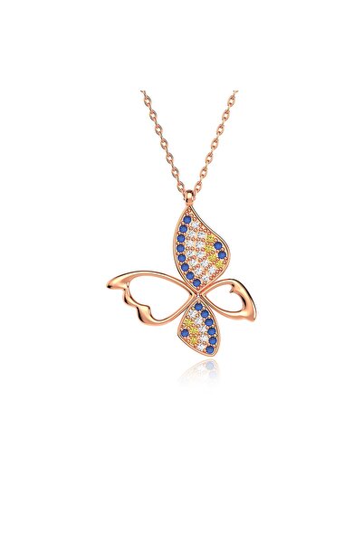 İNDİGO TAKI Nazar Desenli Kelebek Rose Gümüş Kolye