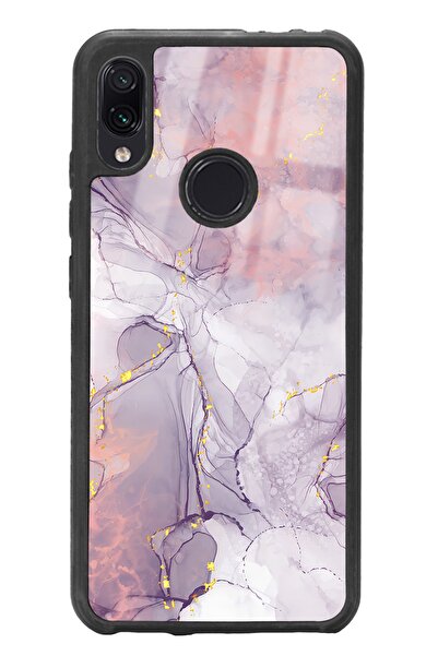 Spoyi Xiaomi Redmi Note 7 Fuşya Mermer Tasarımlı Glossy Telefon Kılıfı