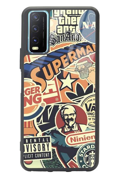 Spoyi Vivo Y20 Retro Marka Tasarımlı Glossy Telefon Kılıfı