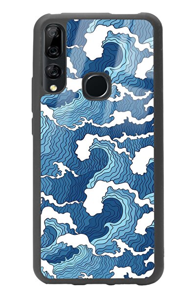 Spoyi Huawei Y9 Prime Mavi Dalga Tasarımlı Glossy Telefon Kılıfı