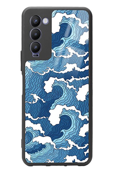 Spoyi Tecno Camon 18 Mavi Dalga Tasarımlı Glossy Telefon Kılıfı