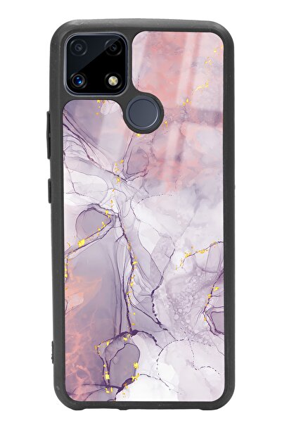 Spoyi Oppo Realme C25 Fuşya Mermer Tasarımlı Glossy Telefon Kılıfı