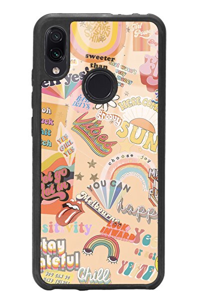 Spoyi Xiaomi Redmi Note 7 Vintage Sticker Tasarımlı Glossy Telefon Kılıfı