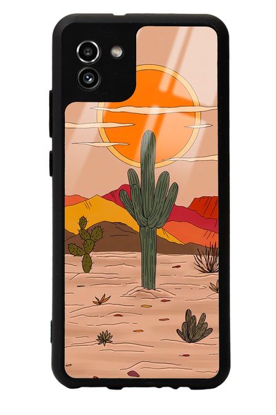 Spoyi Samsung A-03 Retro Cactus Sun Design Glossy Phone Case