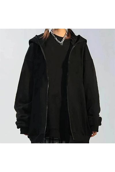 Touz Μαύρη Oversize Unisex Ζακέτα με κουκούλα - Φερμουάρ, Street Style