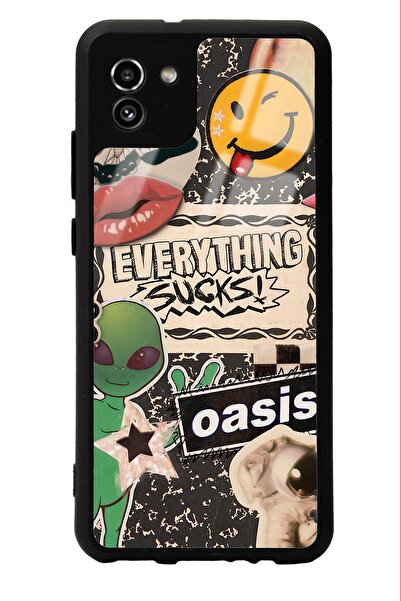 Spoyi حافظة هاتف سامسونج A-03 بتصميم لامع مع ملصق ريترو