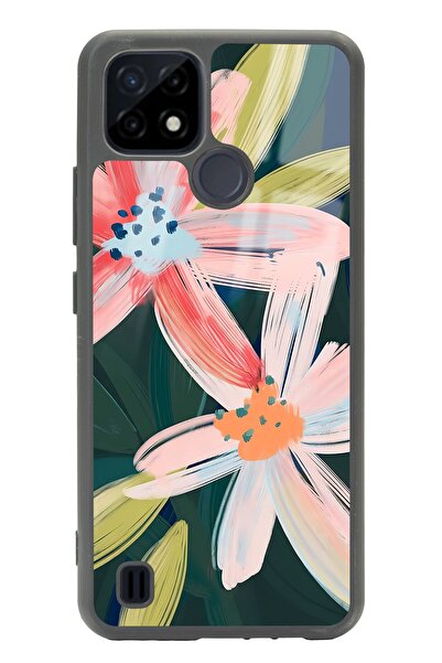 Spoyi Oppo Realme C21 Suluboya Çiçek Tasarımlı Glossy Telefon Kılıfı