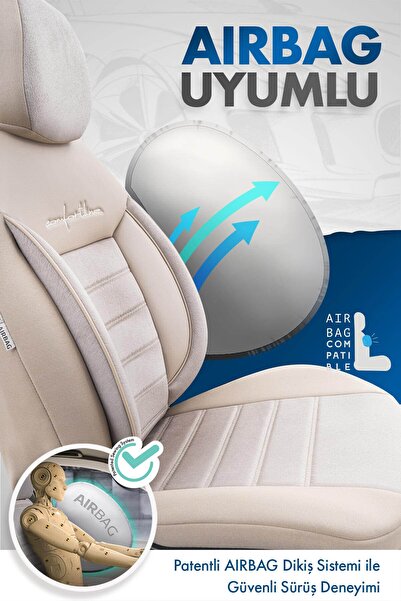 Otom Comfortline Design Tay Tüyü Süet Oto Koltuk Kılıfı Ekstra Destekli Tam Set Premium - Bej