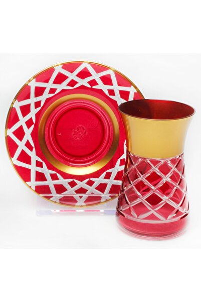 LEONARTE CASA 6 Kişilik Kristal Bardaklı Çay Takımı Falsus Bordo