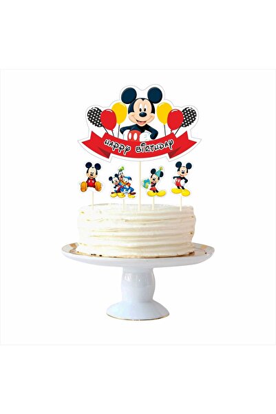 SİYAH PARTİ EVİ Mickey Mouse Doğum Günü Pasta Süsü Seti