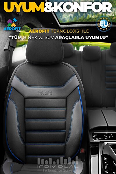 Otom Oto Koltuk Kılıfı Tam Set Ortopedik Özel Tasarım Siyah Mavi - Individual