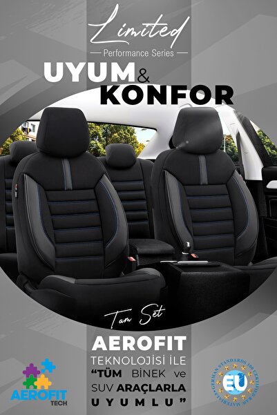 Otom Oto Koltuk Kılıfı Tam Set Ortopedik Ekstra Destekli Siyah Mavi - Limited