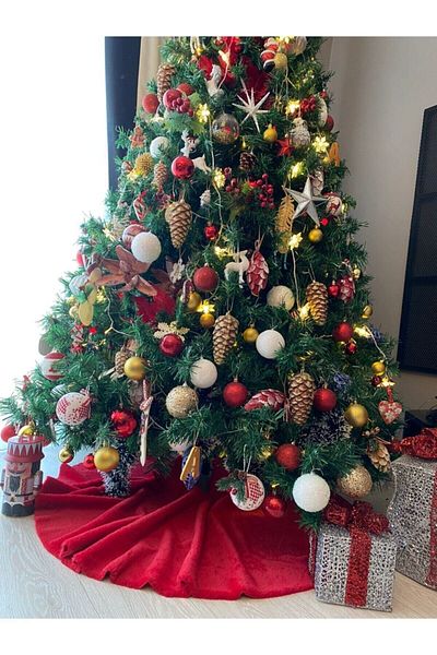 sevaradekor Plush Christmas Tree Cover Christmas Pine Tree Cover Red 100 Cm Diameter