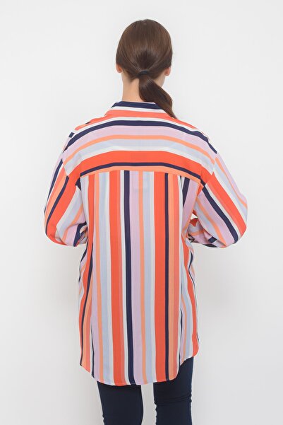 TUSSE Double Breasted Colorful Striped Classic Crepe Large Size Shirt