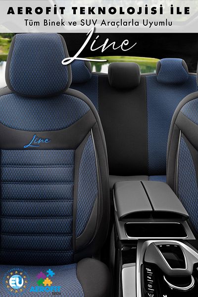 Otom Line Design Orthopedic Extra Supported Car Seat Cover Special Cotton Fabric Full Set - Black-Blue