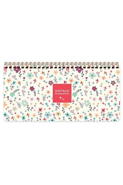 KESKİN COLOR Keskin 13*27 Spirilli Planner - Κρεμ μοτίβα λουλουδιών