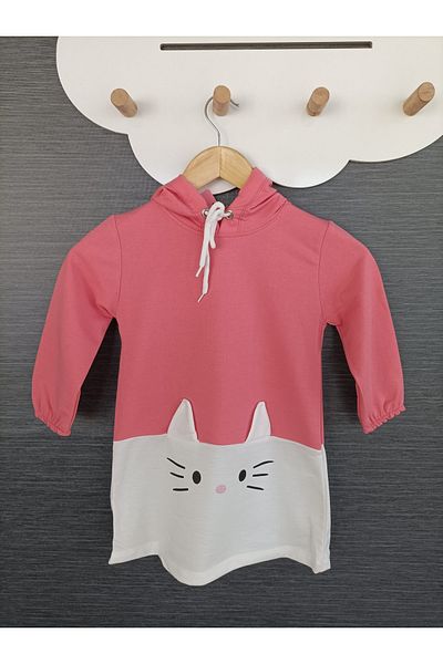 Joly Girl's Cat Printed Hooded Tunic