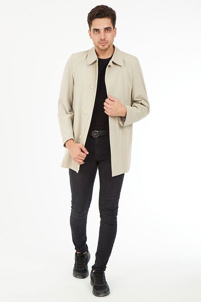 SPOSO Men's Beige Cotton Polyester Narrow Fit Overcoat