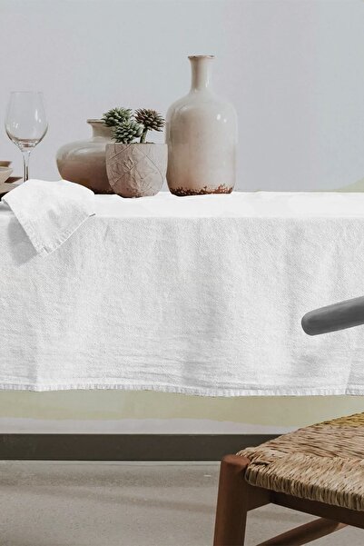 vivamaison Washed Cotton Linen White Tablecloth